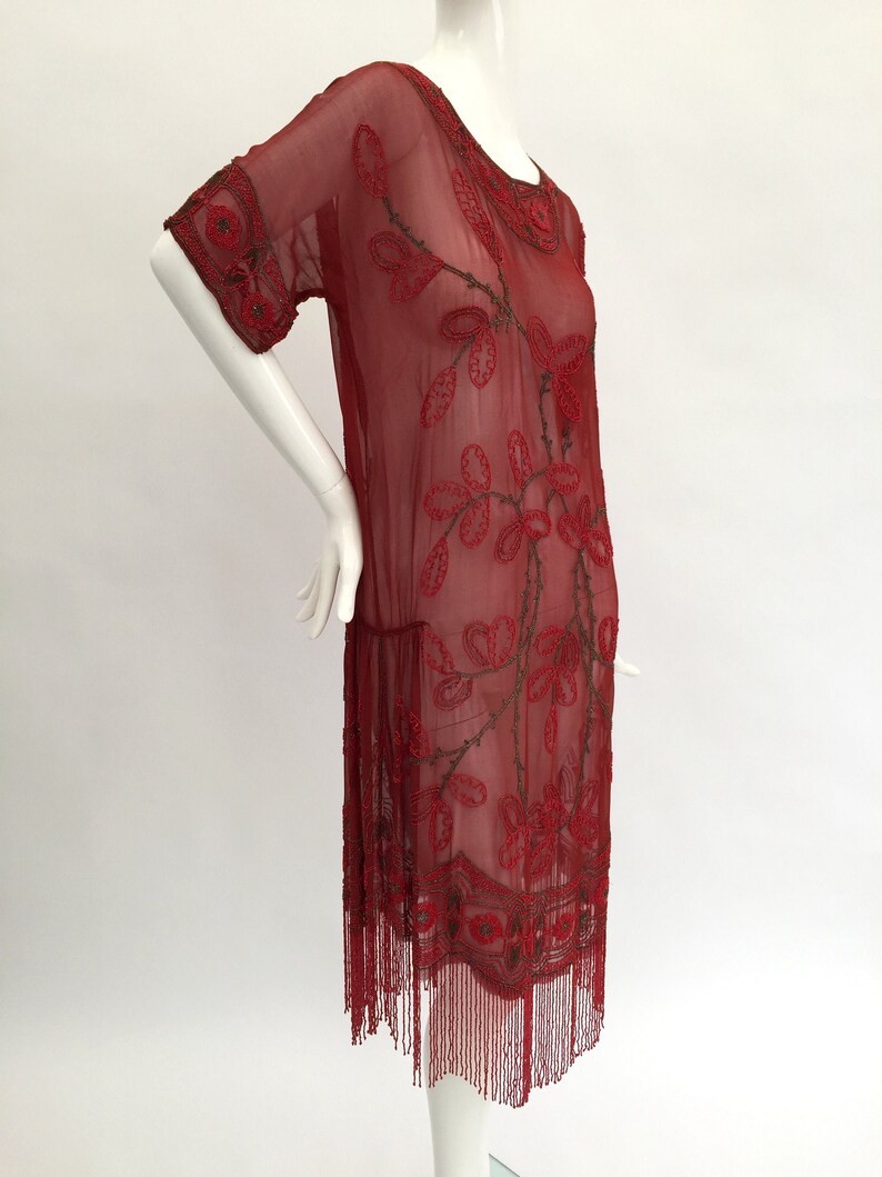 1920s Red Beaded Flapper Dress Fringed Vintage Antique Etsy UK