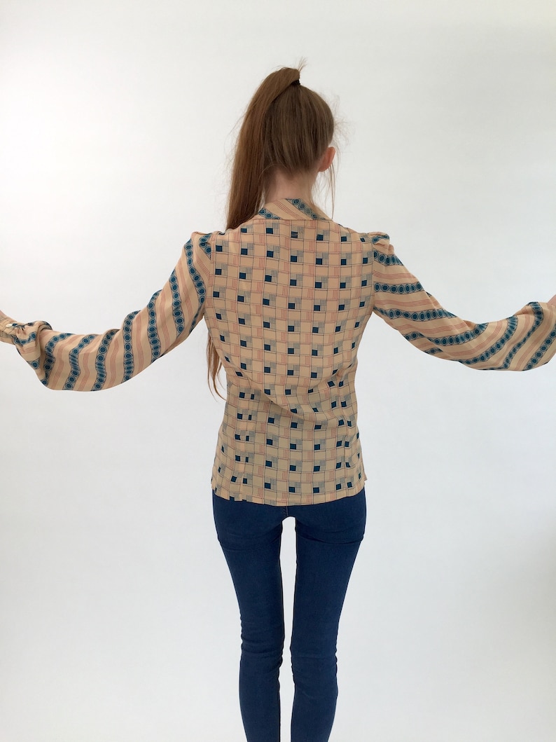 1970s blouse by Jeff Banks vintage Art Deco print