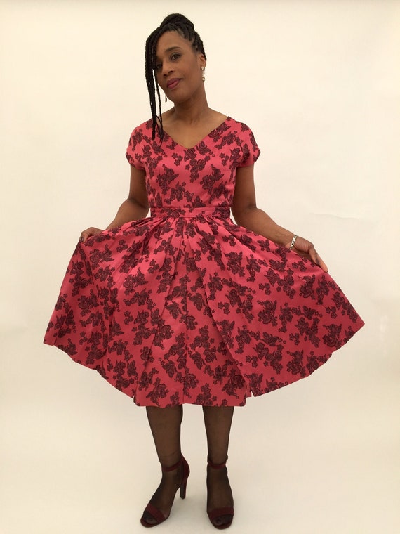 1950s dress pink silk brocade vintage
