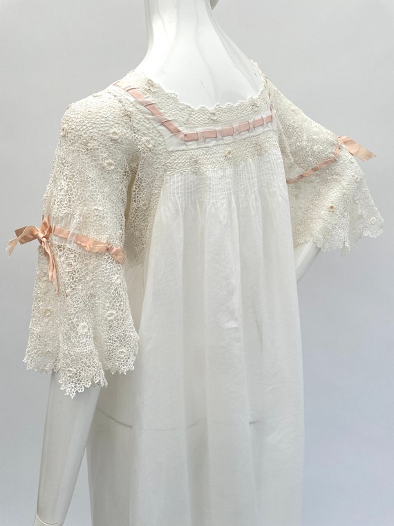 Edwardian night gown antique Irish crochet with p… - image 5