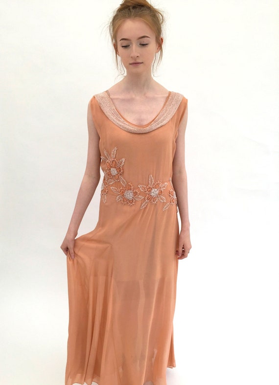 1930s beaded dress bias cut chiffon vintage antiqu