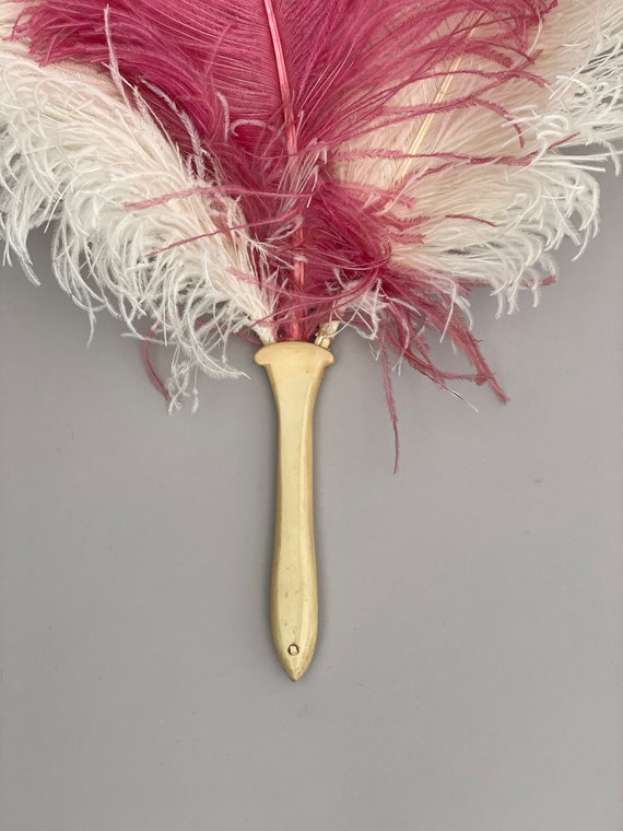 Large 1920s ostrich feather fan pink and cream an… - image 4