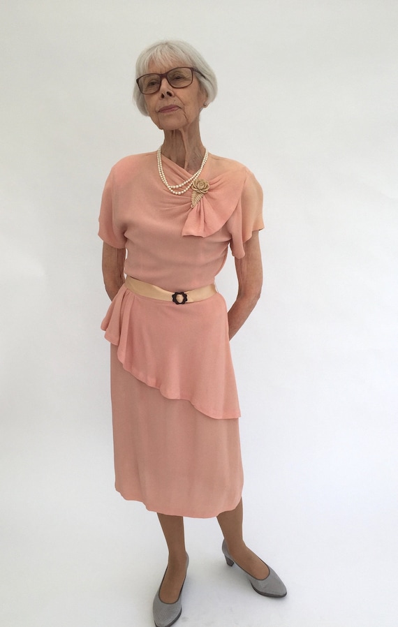 1940s dress pink crepe vintage antique