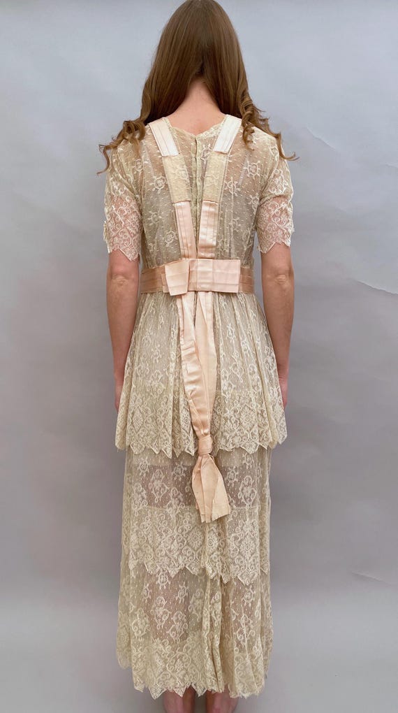 Antique Edwardian lace dress with pink silk ribbon - Gem Antique Edwardian lace dress with pink silk ribbon - Gem