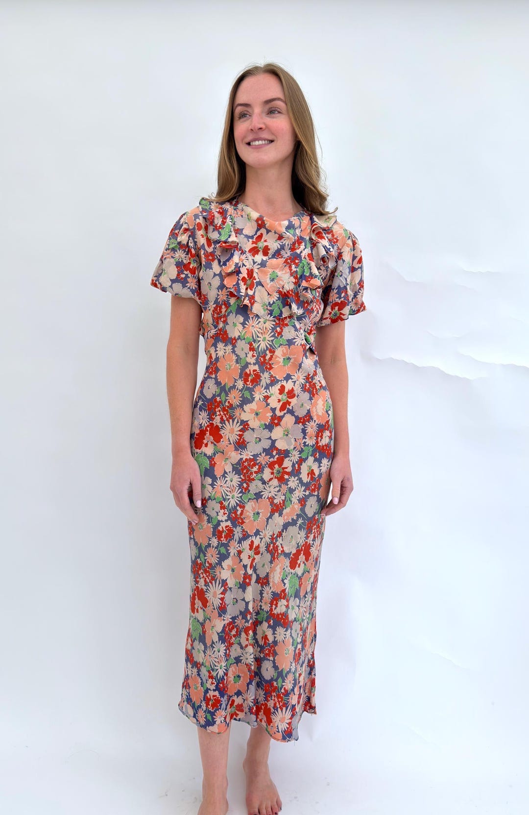 1930s Silk Dress Antique Floral Design - Etsy