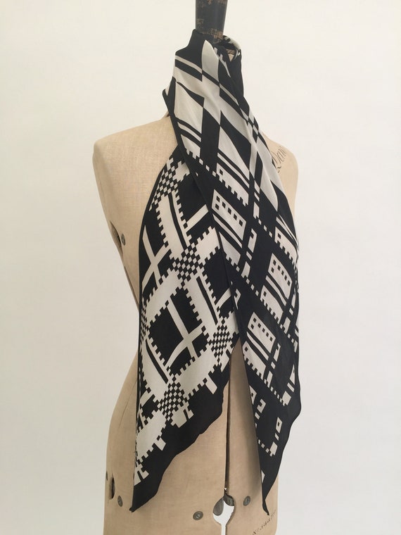 1930s silk scarf black and white Art Deco vintage