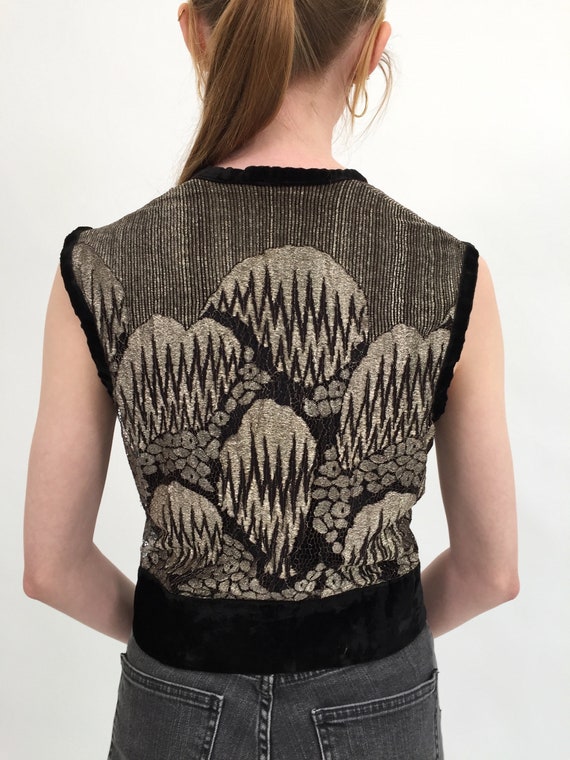 1920s blouse top silver bullion metallic lace and