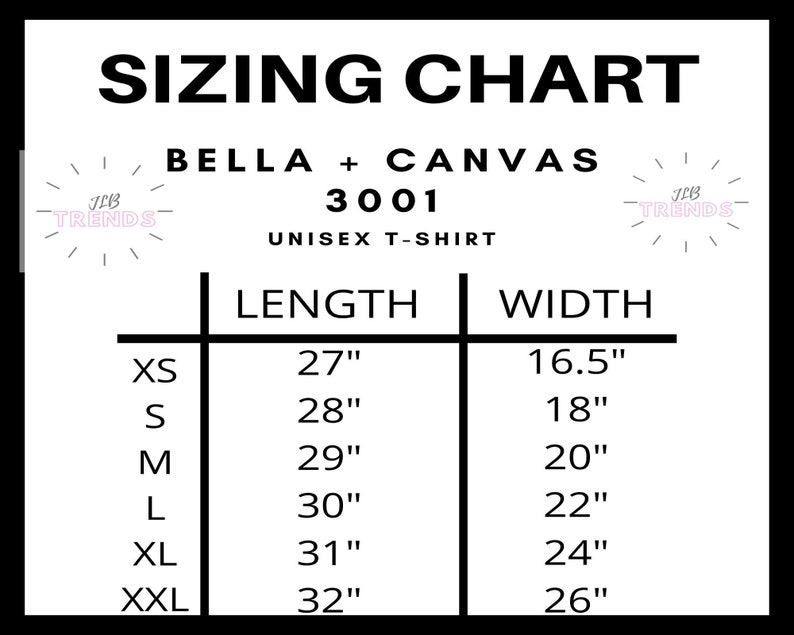 Bella Canvas 3001 Size Chart T-Shirt Mockup Flat Lay | Etsy