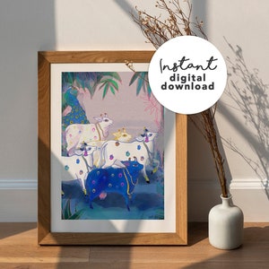 Krishna&#39;s Pet cows Art Print | Digital Download