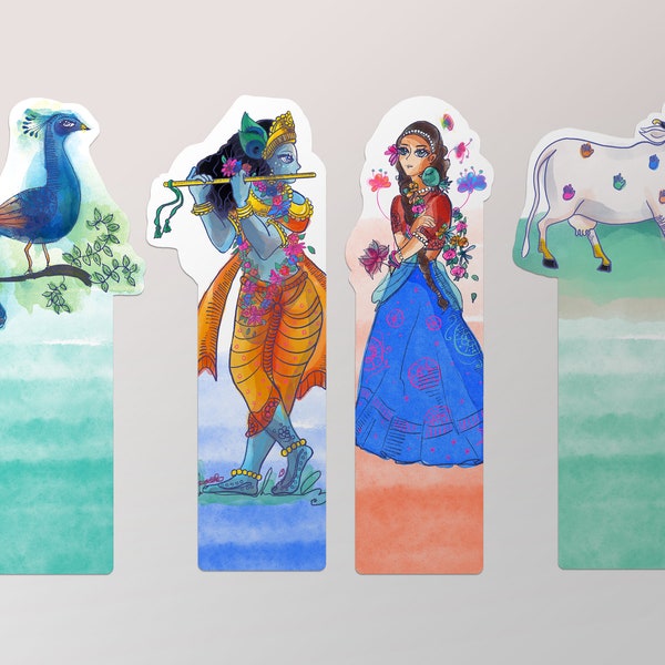 Radha & Krishna Bookmarks | Die Cut | Watercolour Art | Handmade | Stationary Gift