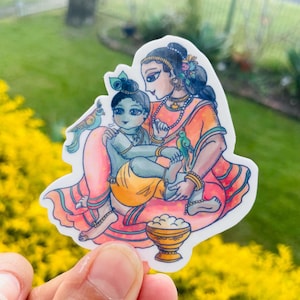 Krishna & Mother Yasoda | Transparent sticker | Clear Sticker | Watercolour Illustration