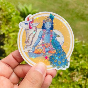 Krishna mit Surabhi Kuh und Tandavika Pfau | Vinyl-Aufkleber