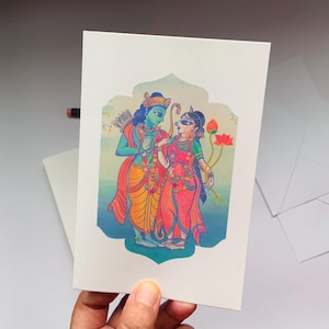 Sita & Rama Biglietto d'auguri / Mini stampa / Krishna Art / Biglietti fatti a mano