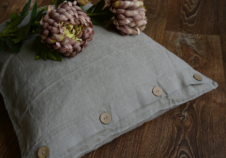 Linen Pillowcase With Button Back Closure Pillow Cover Queen Etsy