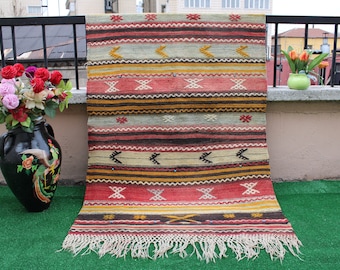 Kilim rug, Turkish Rug, Vintage Rug, Tribal Rug, Livingroom rug, Area Rug, Office Rug, Boho Rug, Homedecor rug, Oushak rug, 153x90cm,3x5.4ft