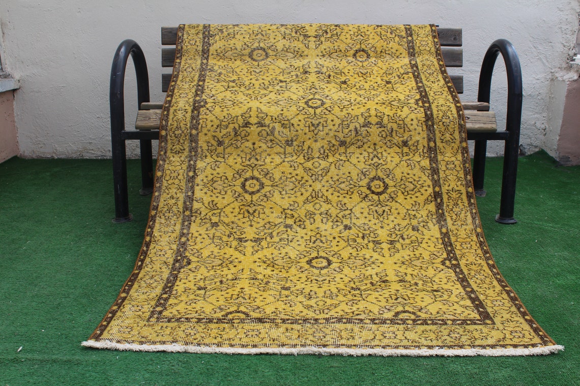 Yellow Rug Turkish Rug Vintage Rug Overdyed Rug Oushak - Etsy