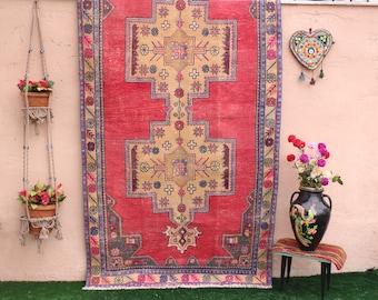 Alfombra turca, Alfombra Oushak, Alfombra turca vintage, Alfombras Oushak, Alfombra Boho, Alfombra de área, Alfombra Kilim, Alfombra de sala de estar, Alfombra de lana, 265x135 cm, 9.x4.4 pies