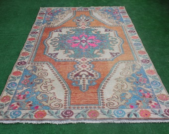 Oushak Rug, Turkish Rug, Pastel Oushak Rug, Vintage Rug, Livingroom Rug, Kilim Rug , Area rug, Boho rug, Handknotted rug, 226x138cm7.5x4.5ft
