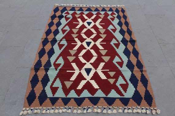 Kilim Rug, Turkish kilim, Multicolor rug, Area rug, Decorative Kilim Rug, Home Decor rug, Geometric Kilim Rug, Boho kilim, 155x105cm5.x3.5ft