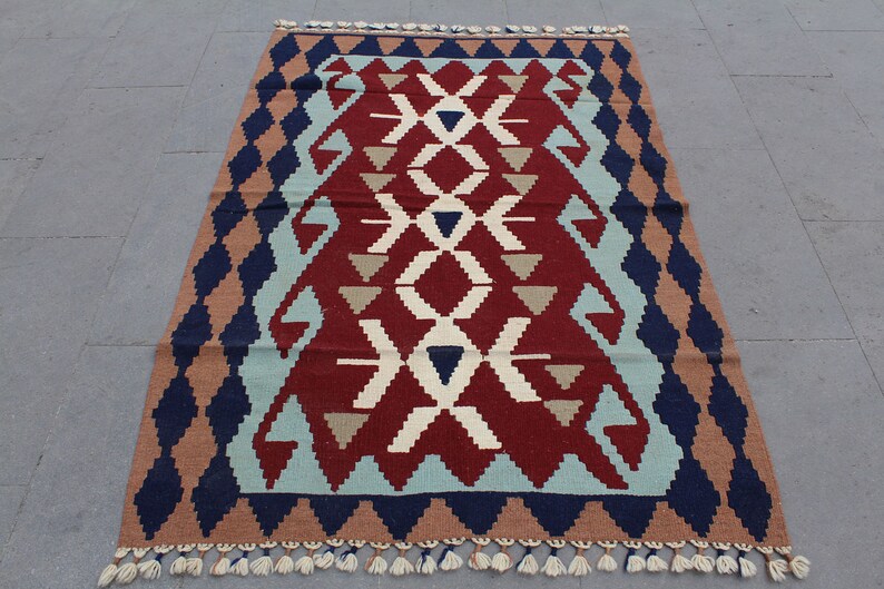 Kilim Rug, Turkish kilim, Multicolor rug, Area rug, Decorative Kilim Rug, Home Decor rug, Geometric Kilim Rug, Boho kilim, 155x105cm5.x3.5ft image 1