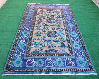 Vintage Rug, Wool Rug, Handknotted rug, Oushak Rug, Turkish Rug, Area Rug, Livingroom rug, Boho rug, Kilim Rug, Floor rug 231x130cm, 7.5x4ft