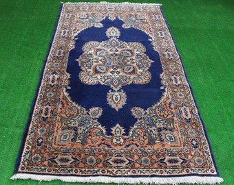Tappeto turco, Tappeto Oushak, Tappeto fatto a mano, Tappeto blu, tappeto area, tappeto tradizionale, tappeto soggiorno, tappeto orientale, tappeto sala da pranzo206x113cm, 6,7x3,7ft.