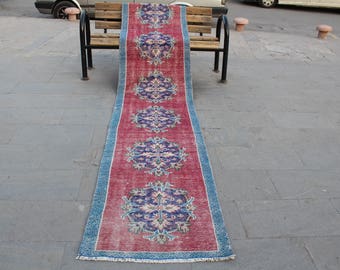 Turkish Runner Rug,  Vintage Runner Rug, Oushak Runner Rug, Kitchen rug, Corridor Rug, Hallway Rug, Stair Rug, Runner Rug 337x71cm,11x2.3ft