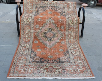 Alfombra turca, Alfombra Oushak, Alfombra vintage, Alfombra desteñida, Alfombra angustiada, Alfombra de área, Alfombra de piso, Alfombra de sala de estar, Alfombra oriental, Alfombra, 227x132cm7.4.x4.3ft
