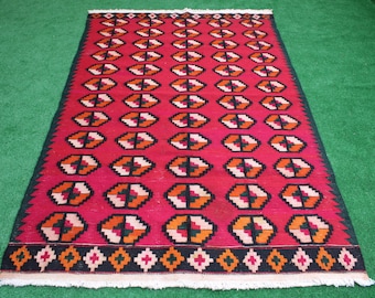 Kilim Rug, Turkish rug, Vintage rug, Turkish kilim, Red kilim rug, Area rug, Decorative  Rug, Livingroom rug, Boho kilim, Farmhouse rug,