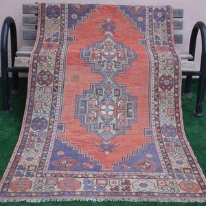 Vintage Turkish Rug, Oushak Rug,  Handmade Rug, Anatolian Rug, Area Rug, Faded  Rug,  Rug, Oushak Rugs, Kilim Rug, Rugs, 220x110cm7.2x3.6ft