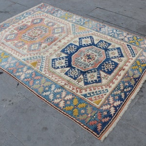 Turkish vintage rug, Oushak rug, Area Rug, Home decor rug, Faded rug, vintage Decorative rug, Livingroom rug, Boho Rug,200x137cm 6.5x4.5ft