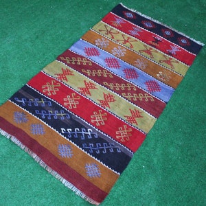 Small rug, Turkish kilim, Kilim Rug, Small kilim, Doormat, Colorful kilim, Vintage kilim, Entry rug, Boho kilim rug, Kelim, 127x70cm 4x2ft