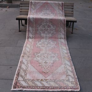 Turkish Rug, Oushak Runner Rug, Pale Runner, Turkish Runner Rug, Vintage Rug,  Corridor Rug, Stair Runner  Rug, Kitchen Rug, 280x93cm,9x3ft
