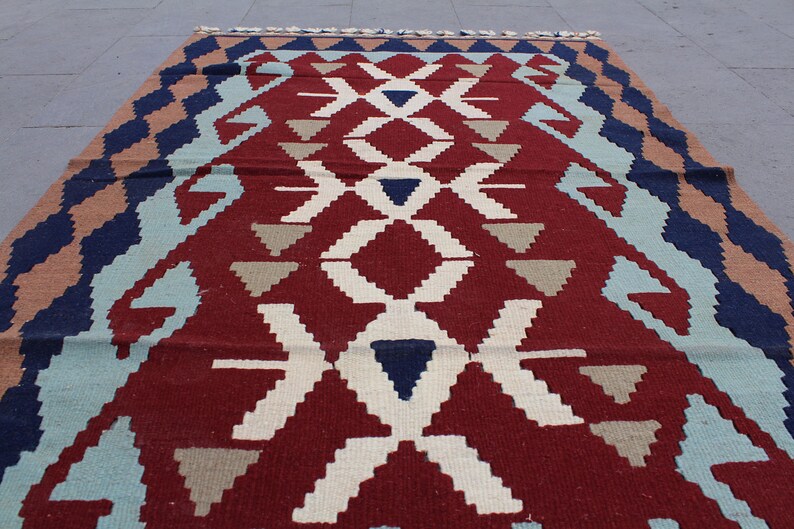 Kilim Rug, Turkish kilim, Multicolor rug, Area rug, Decorative Kilim Rug, Home Decor rug, Geometric Kilim Rug, Boho kilim, 155x105cm5.x3.5ft image 4