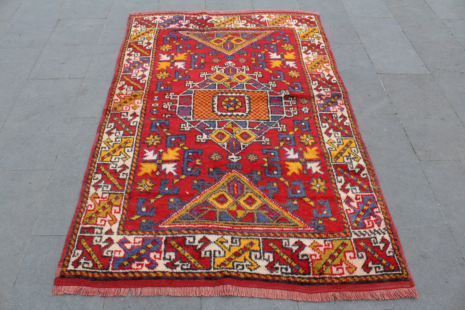 Tapis Turc de Collection, Tapis Çanakkale, Couverture Laine Décor à La Maison, Faite Main, Colorée, 