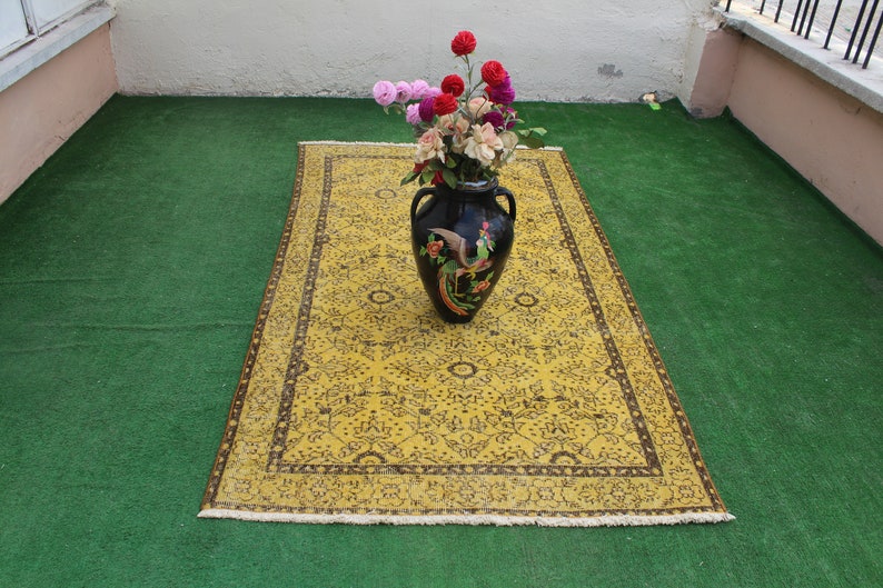 Yellow Rug Turkish Rug Vintage Rug Overdyed Rug Oushak Etsy