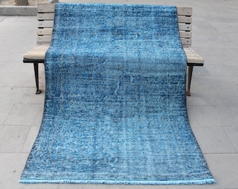 Tappeto blu overdyed, Tappeto oushak overdyed blu, Tappeto area, Tappeto vintage, Homedecor Tappeto overdyed, Tappeto blu, Tappeto Kilim, Tappeto, 207x117cm, 6.7x3.8ft