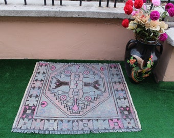 Turkish  rug, Vintage rug, Small rug, Small  carpet, Entry rug, Bohemian rug, Muted rug, Area rug, Door mat, Oushak rug, 70X84cm, 2.2x2.7ft