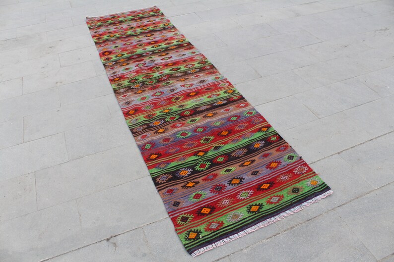 Runner rug, Turkish Kilim rug, Vintage kilim runner, hallway rug, Kilim runner, boho Runner, Wool runner, Corridor rug, 304x83cm10.x.2.7ft image 3