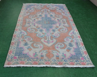 Turkish Rug, Oushak Rug, Decorative Rug, Vintage Rug, Faded Rug,  Bohemian Rug, Area Rug, livingroom Rug, Kilim Rug, Rug, 225x129cm,7.x4.ft