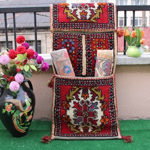 Handknotted Saddle bag, Camel Horse Bag, Turkish saddle bag, Wallhanging decor rug, Room decor rug, Boho Decor rug, Kilim rug, 4.5x1.6 ft