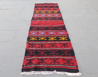 Kilim Runner Rug ,Vintage Runner, Cecim Embroidered, Hand Woven Runner, Runner Rug, Hallway rug, Corridor rug, Boho runner  205x65cm,6.7x2ft