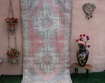 Turkish rug, Oushak Rug, Floor rug, Free Shipping Rug, Area rug, Boho rug, Wool rug, Livingroom Rug, Kilim Rug, Faded Rug, 263x118cm,9x4.ft