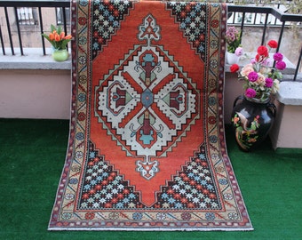 Türkischer Teppich, Oushak Teppich, Vintage Teppich, Boho Teppich, Wollteppich, Wohnzimmer Teppich, Kelim Teppich, Tribal Teppich, Teppich, 200x106cm, 4x7ft