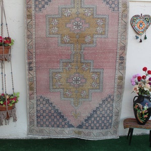 Turkish Rug, Vintage Oushak Rug, Low pile Oushak Rug, Area Rug, Vintage Rug, Decorative Rug, Wool Oushak Rug, Kilim Rug, 238x136cm 7.8x4.5ft