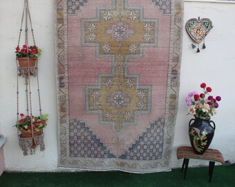 Turkish Rug, Vintage Oushak Rug, Low pile Oushak Rug, Area Rug, Vintage Rug, Decorative Rug, Wool Oushak Rug, Kilim Rug, 238x136cm 7.8x4.5ft