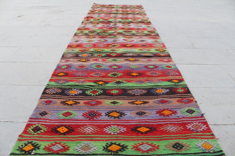 Runner rug, Turkish Kilim rug, Vintage kilim runner, hallway rug, Kilim runner, boho Runner, Wool runner, Corridor rug, 304x83cm10.x.2.7ft image 5