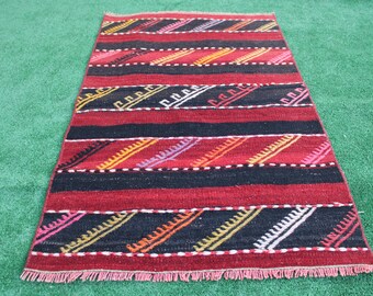 Alfombra turca, alfombra kilim, alfombra de decoración del hogar, kilim a rayas, alfombra decorativa, alfombra pequeña, alfombra de entrada, alfombra de piso, kilim pequeño, alfombra boho, 97x60cm,3.x2ft