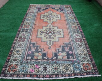 Turkish Rug, Oushak Rug, Vintage Rug, Faded Rug, Livingroom Rug, Decorative Rug, Area Rug, Floor rug, Kilim Rug, Bedroom Rug, 246x130cm7x4ft