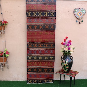Kilim Runner Rug, Turkish Vintage Kilim, Runner Rug, Hand Woven kilim, Tribal runner, Stair Runner,  kilim Rug, Boho rug,242x68cm8.x2.2ft